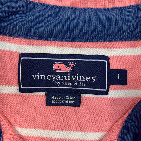 Vineyard Vines Polo Shirt Mens L Large Pink Striped Cotton Collared Island Shep - Picture 5 of 12